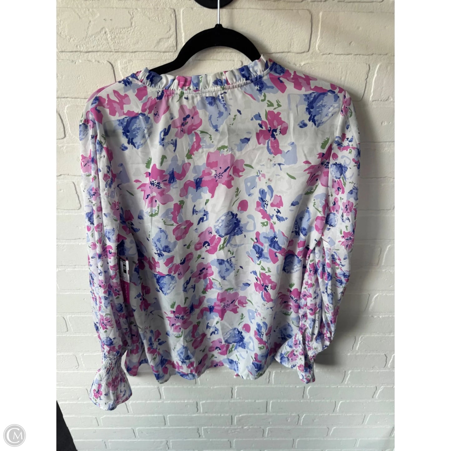 Top Long Sleeve By Cme In Pink & White, Size: L