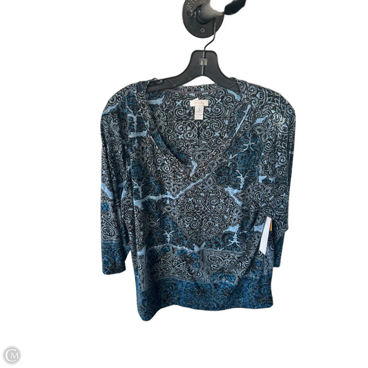 Top 3/4 Sleeve By Chicos In Blue & White, Size: Xl
