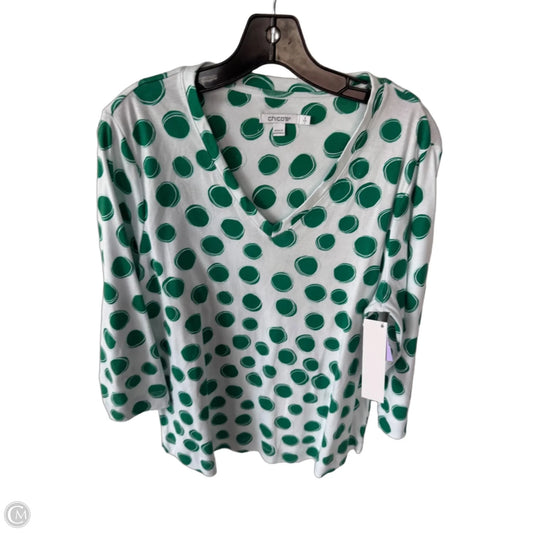 Top 3/4 Sleeve By Chicos In Green & White, Size: L