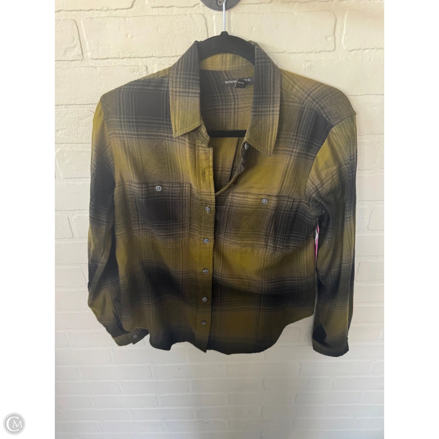 Top Long Sleeve By Banana Republic In Black & Green, Size: S