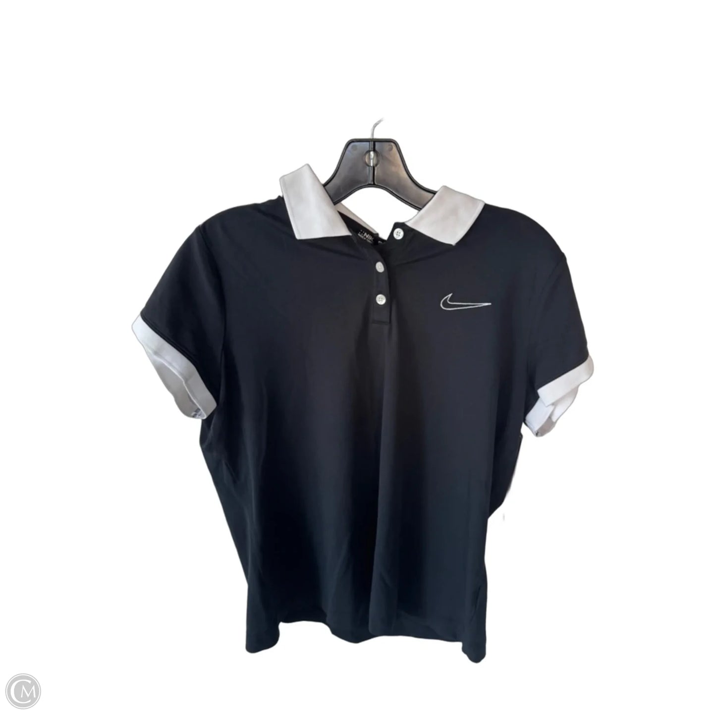 Athletic Top Short Sleeve By Nike In Black & White, Size: L