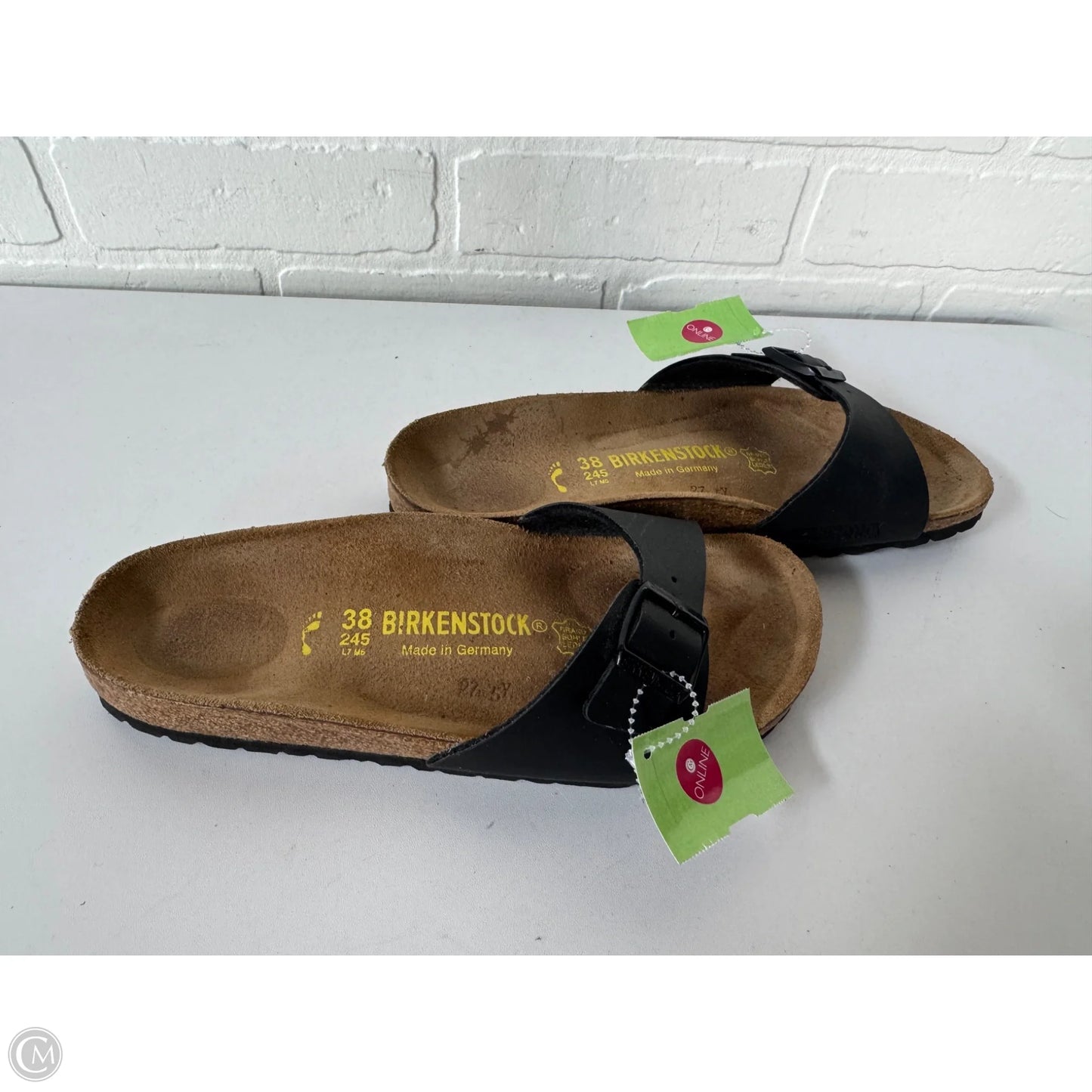 Sandals Flats By Birkenstock In Black & Brown, Size: 7
