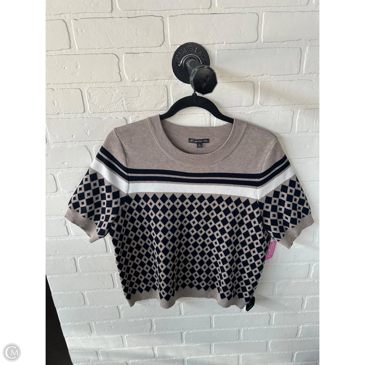 Sweater Short Sleeve By Adrianna Papell In Brown & White, Size: M