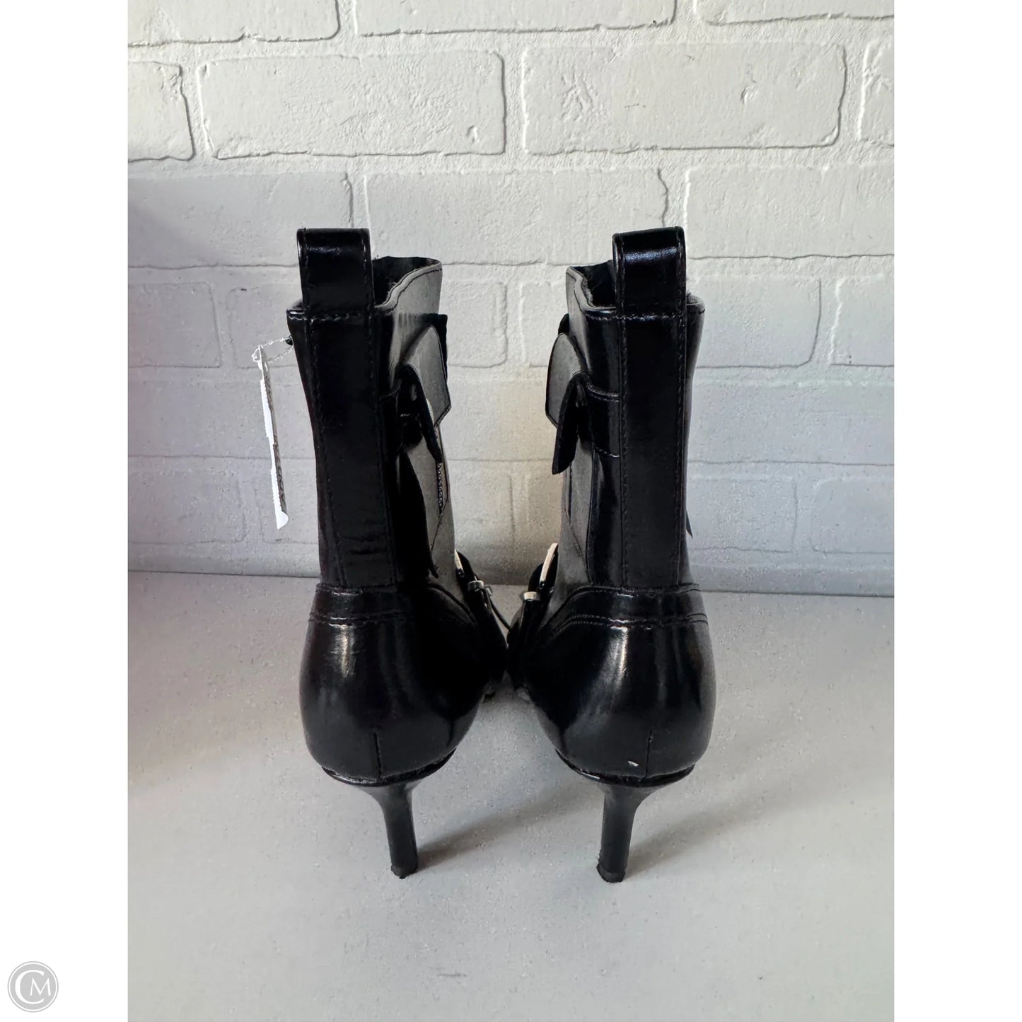 Boots Mid-calf Heels By Clothes Mentor In Black & Silver, Size: 8.5