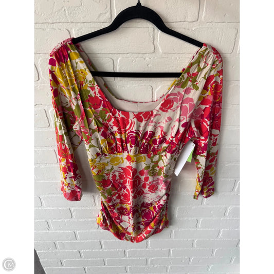 Top 3/4 Sleeve By Cabi In Cream & Pink, Size: M