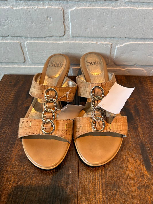 Tan Sandals Heels Wedge Sofft, Size 7