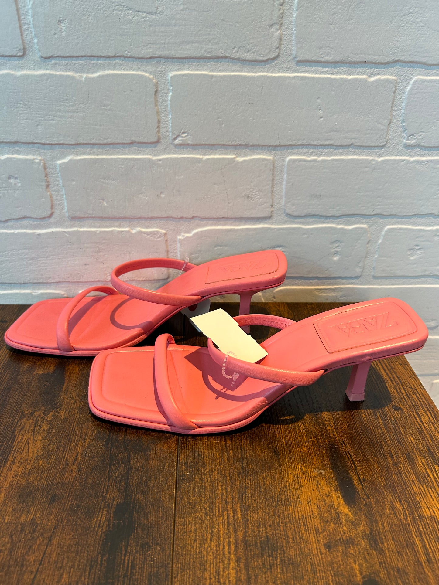 Pink Sandals Heels Kitten Zara, Size 8.5