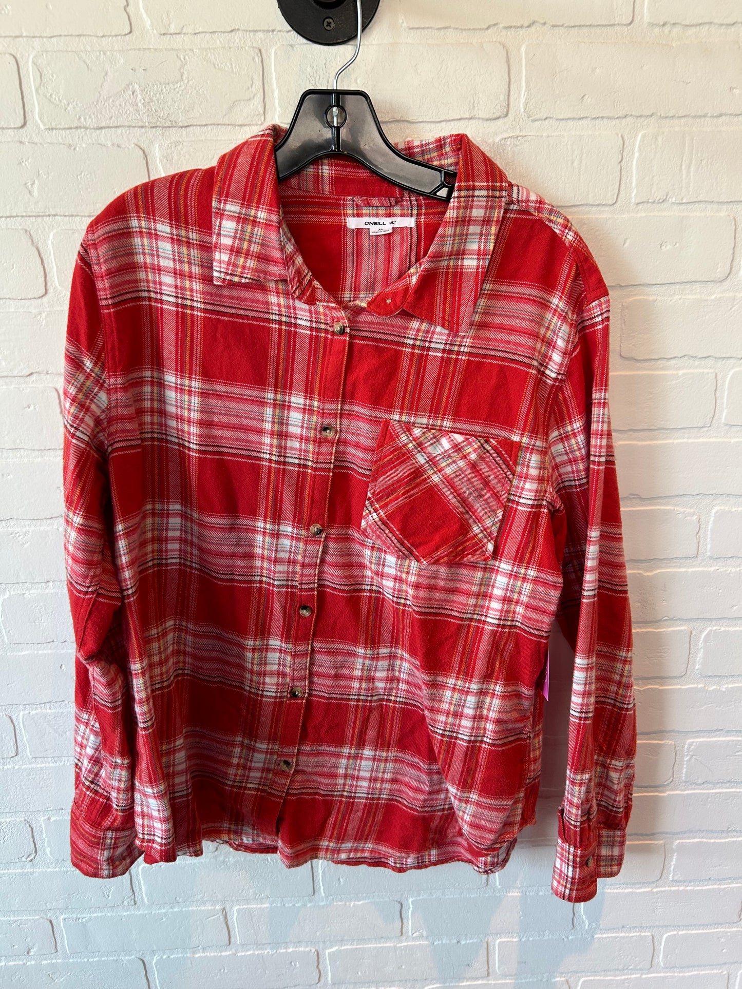 Top Long Sleeve By Oneill In Red & White, Size: M