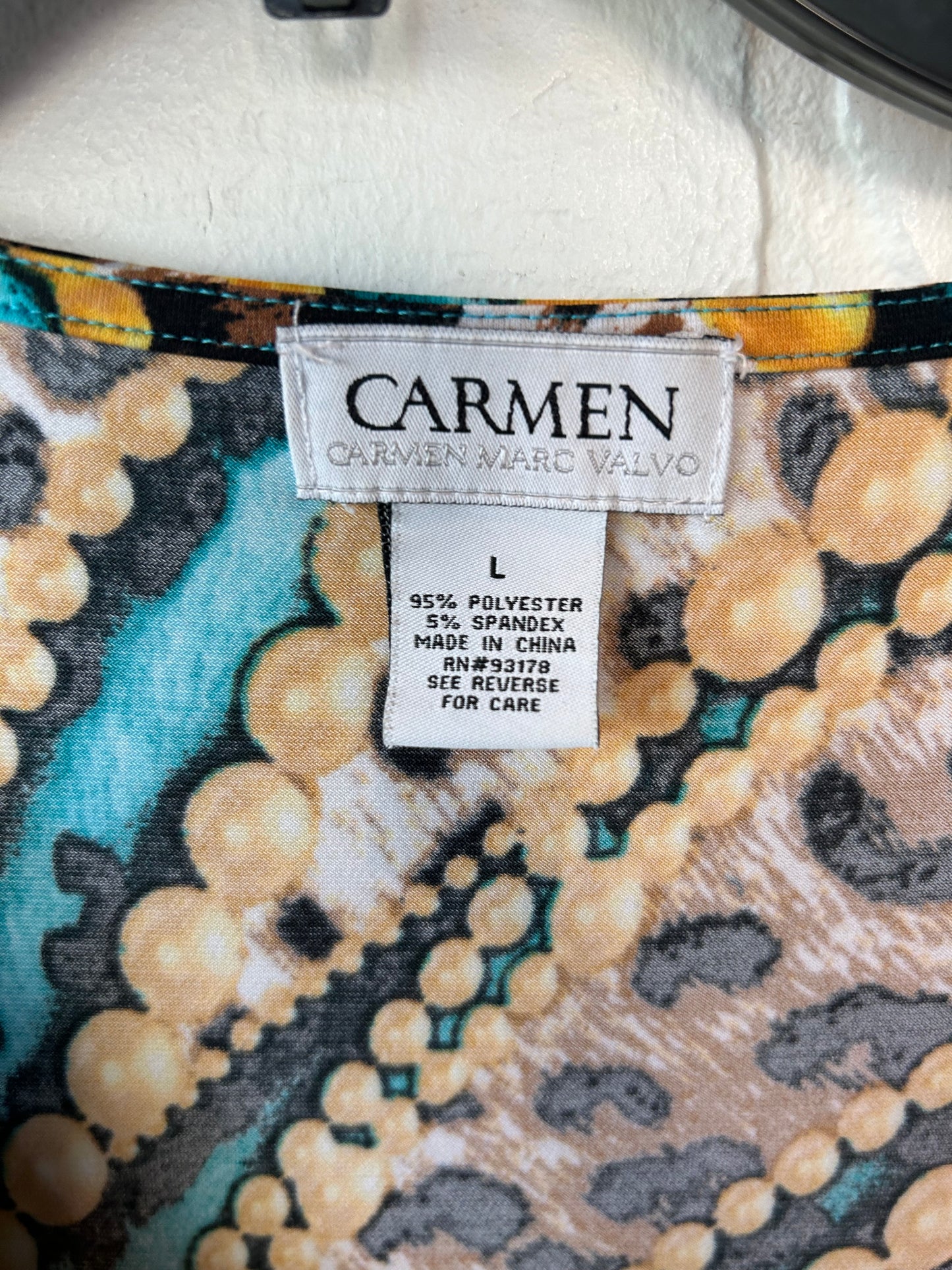 Top 3/4 Sleeve By Carmen By Carmen Marc Valvo In Black & Gold, Size: L