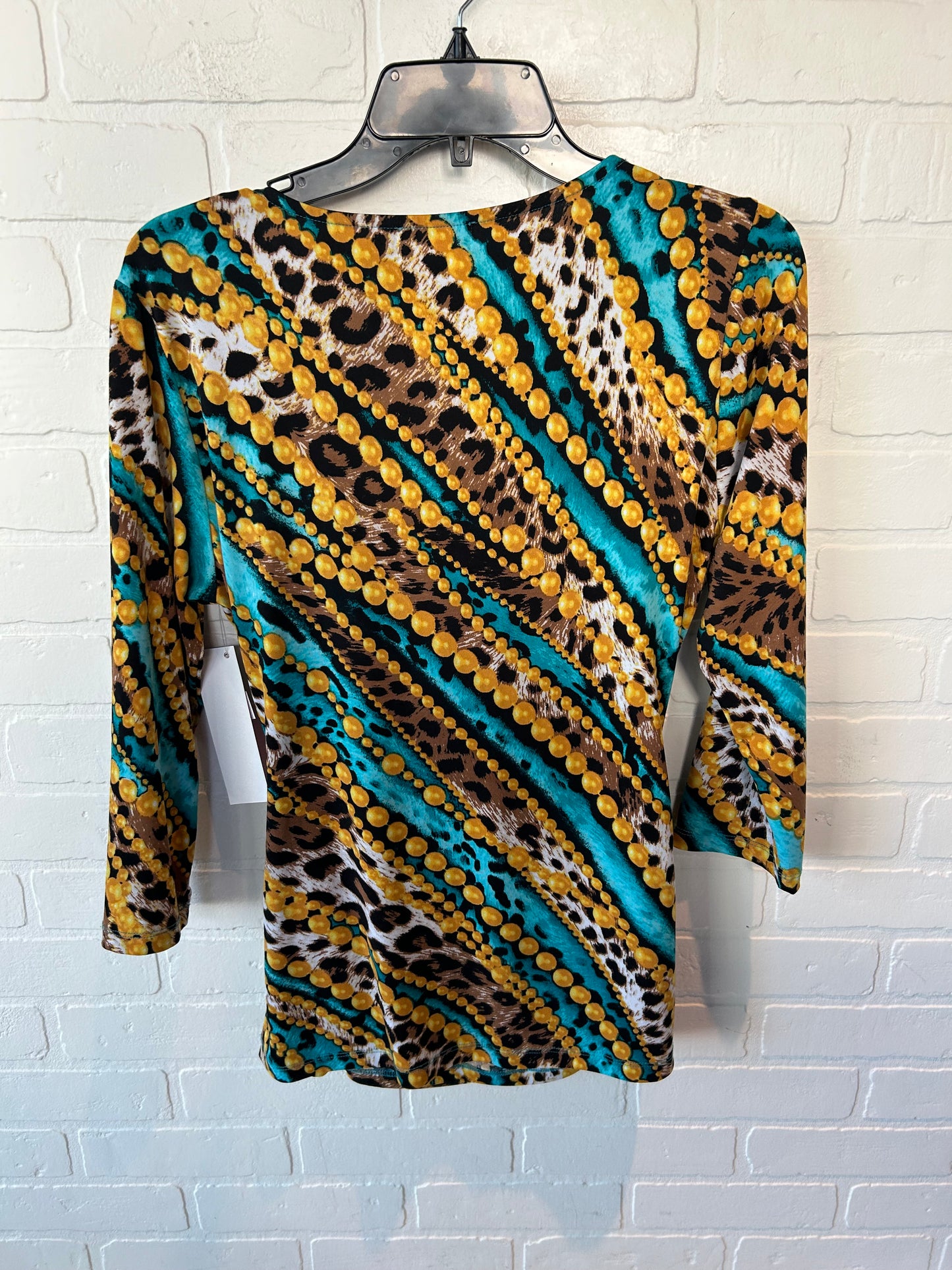 Top 3/4 Sleeve By Carmen By Carmen Marc Valvo In Black & Gold, Size: L