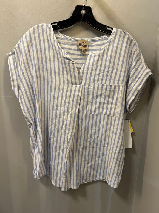 Top Short Sleeve By Como Vintage In Blue & White, Size: M