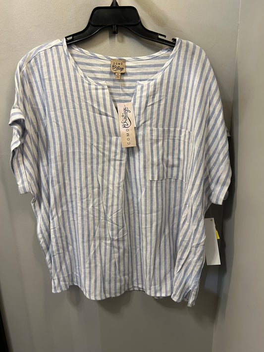 Top Short Sleeve By Como Vintage In Blue & White, Size: 2x