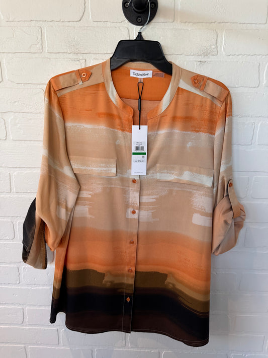 Top Short Sleeve By Calvin Klein In Brown & Orange, Size: L