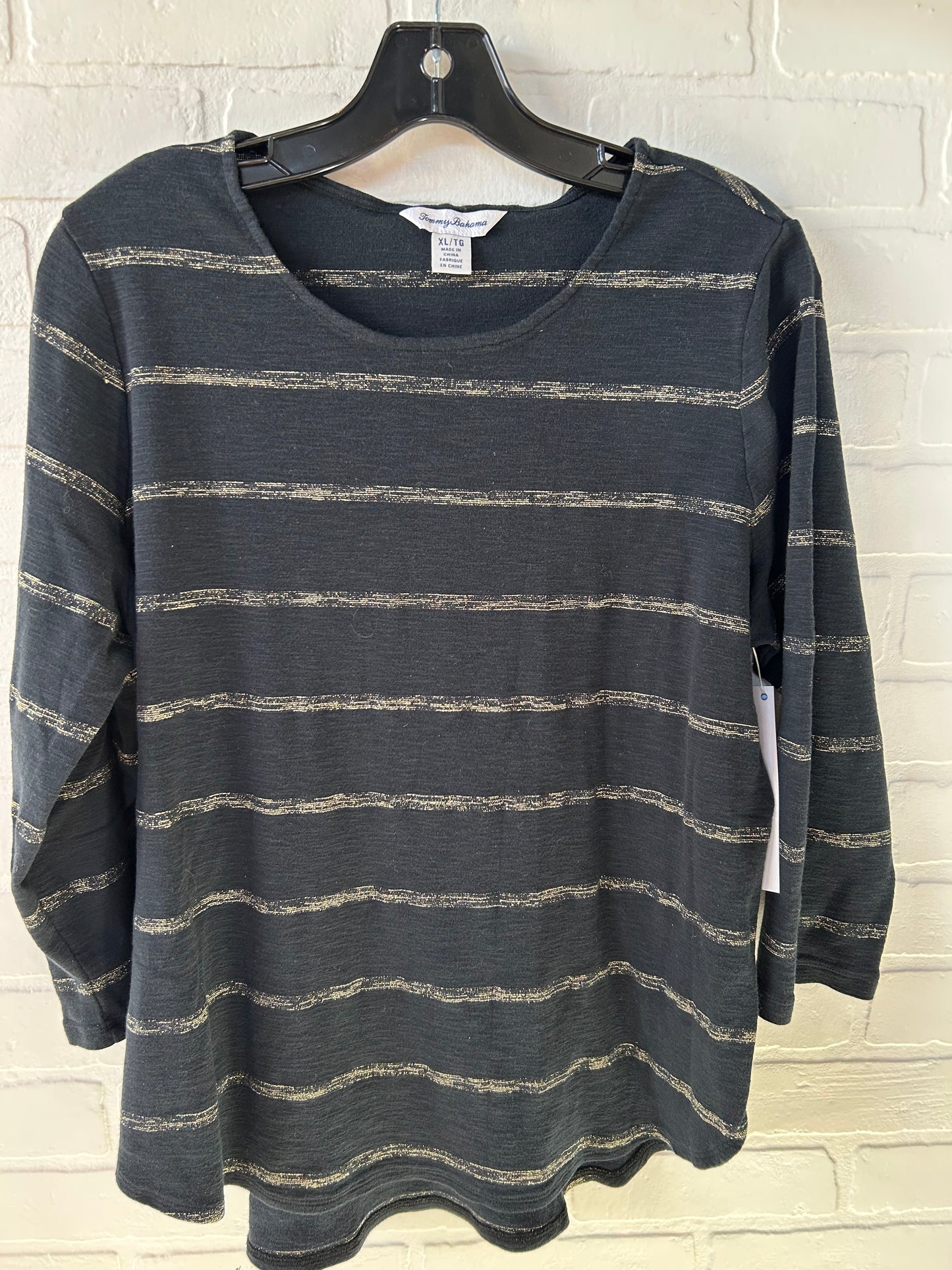 Top Long Sleeve By Tommy Bahama In Black & Gold, Size: Xl