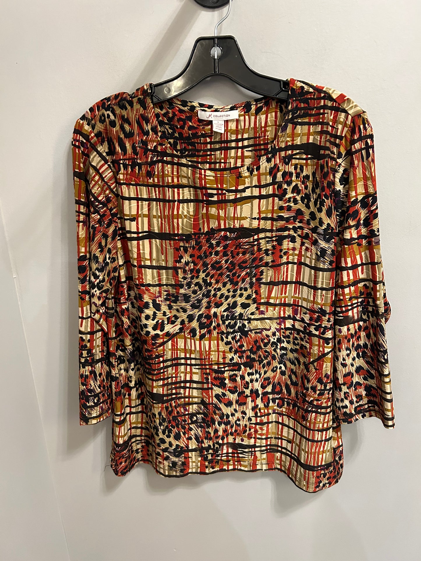 Top Long Sleeve By Jm Collections In Black & Brown, Size: L