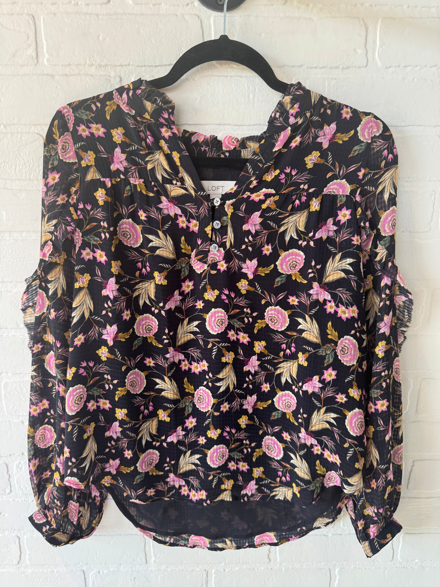 Top Long Sleeve By Loft In Black & Pink, Size: Xs