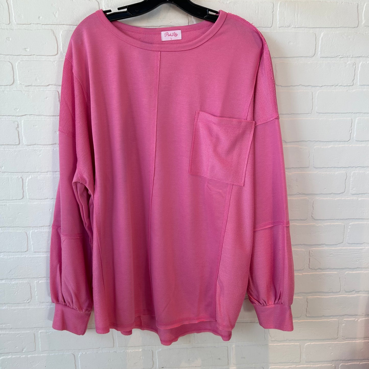 Top Long Sleeve By Pink Lily In Pink, Size: L