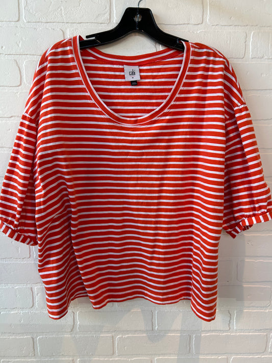 Top Short Sleeve By Cabi In Orange & White, Size: M