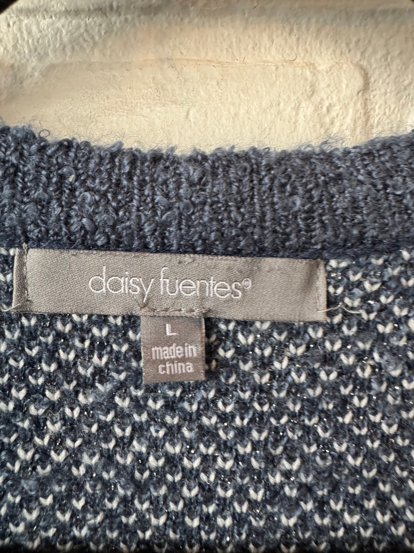 Sweater Cardigan By Daisy Fuentes In Blue & White, Size: L
