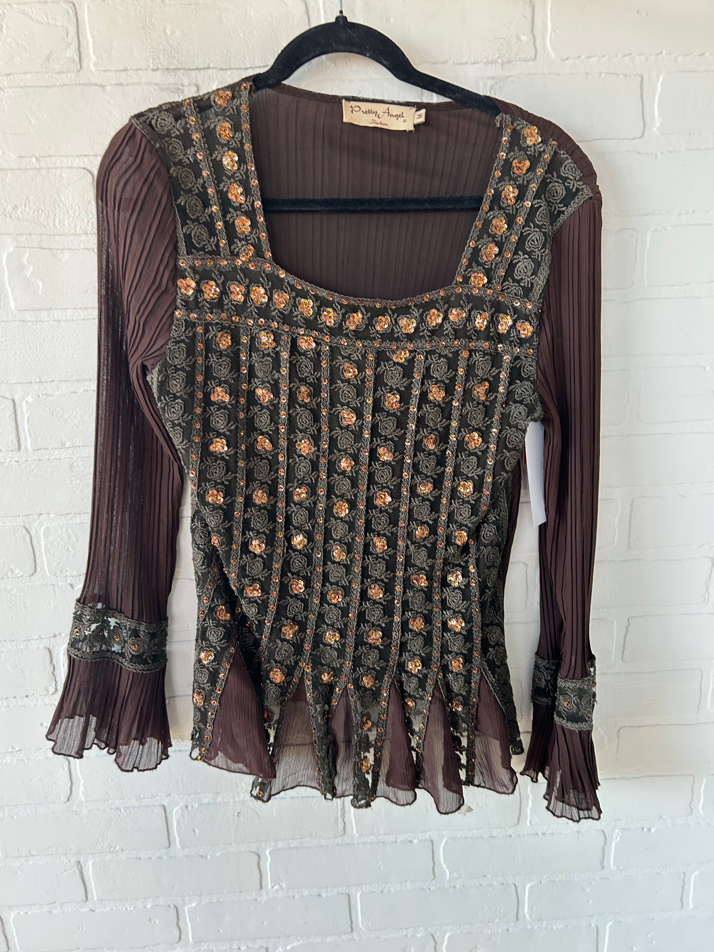 Top Long Sleeve By Pretty Angel In Brown, Size: M