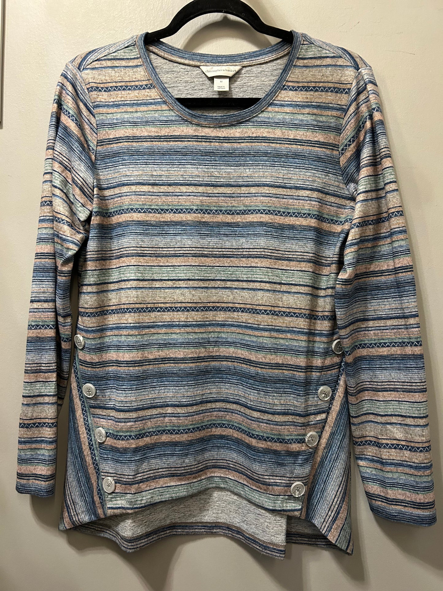 Top Long Sleeve By Christopher And Banks In Blue & Tan, Size: M