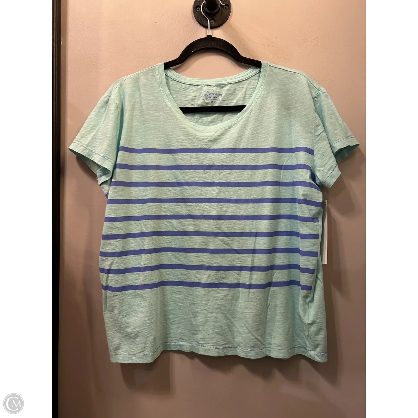 Top Short Sleeve By Vineyard Vines In Blue & Green, Size: M