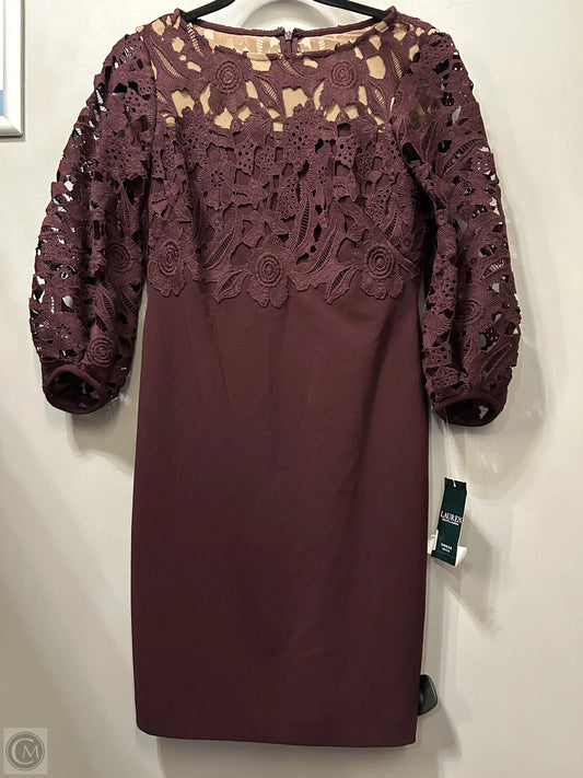 Dress Party Midi By Lauren By Ralph Lauren In Maroon, Size: Sp