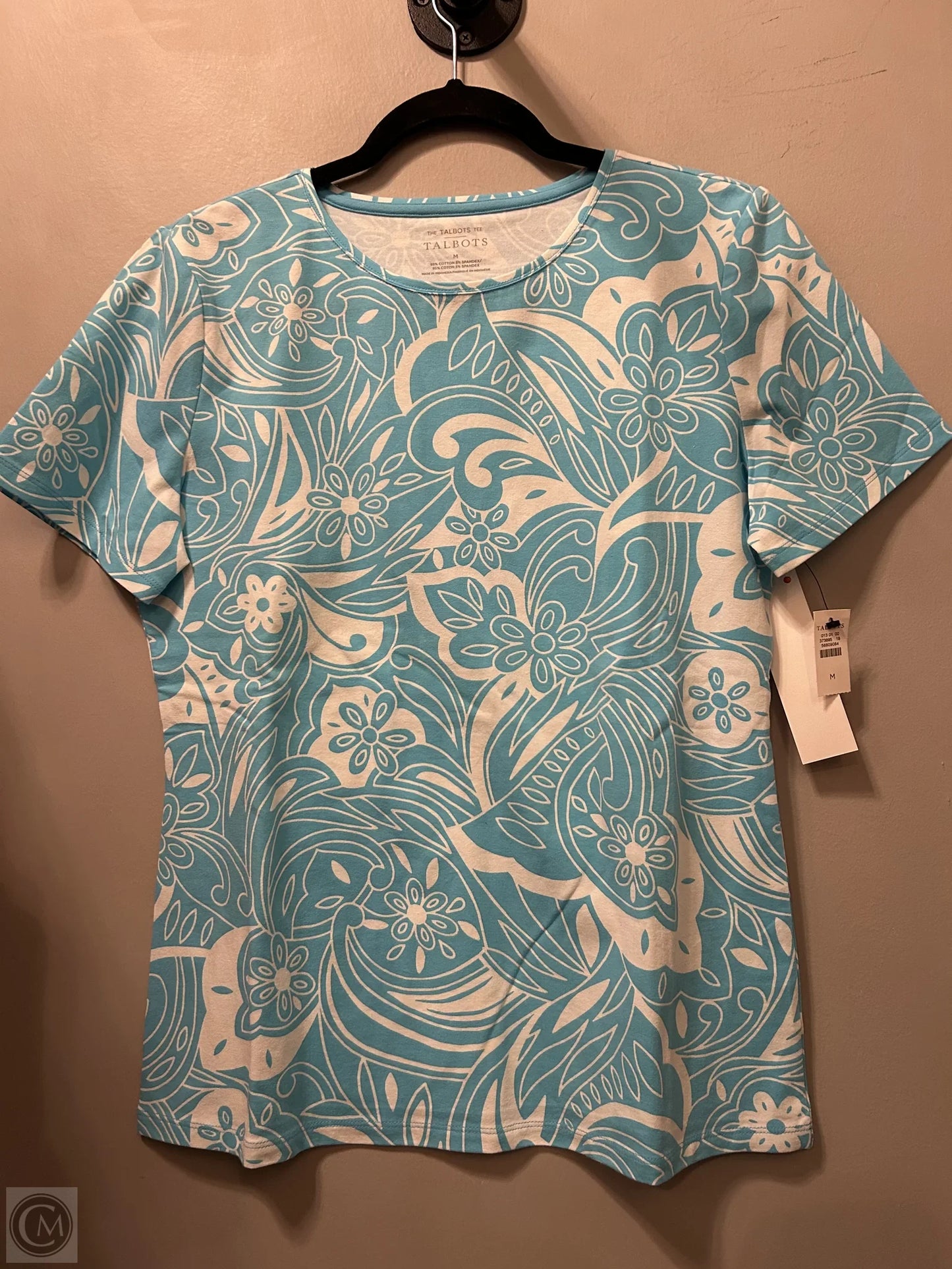 Top Short Sleeve By Talbots In Blue & White, Size: M