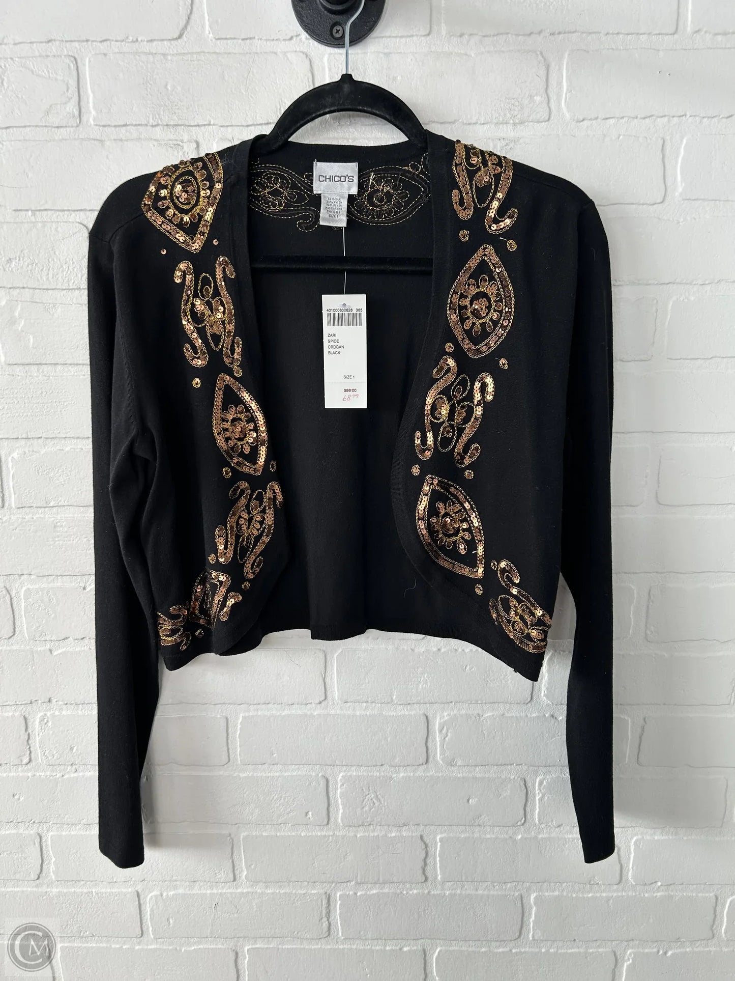 Bolero By Chicos In Black & Gold, Size: M