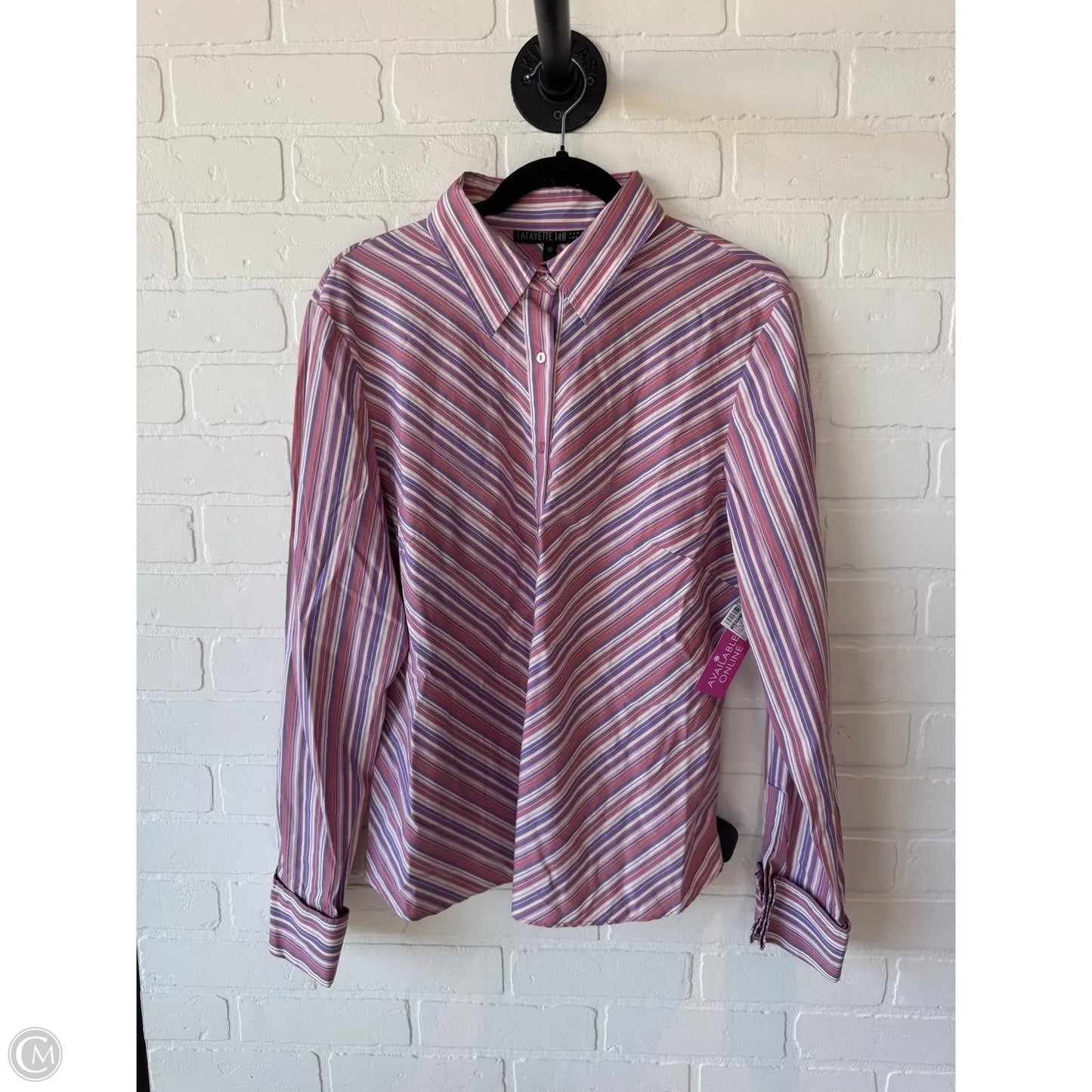 Top Long Sleeve Designer By Lafayette 148 In Pink & White, Size: Xl