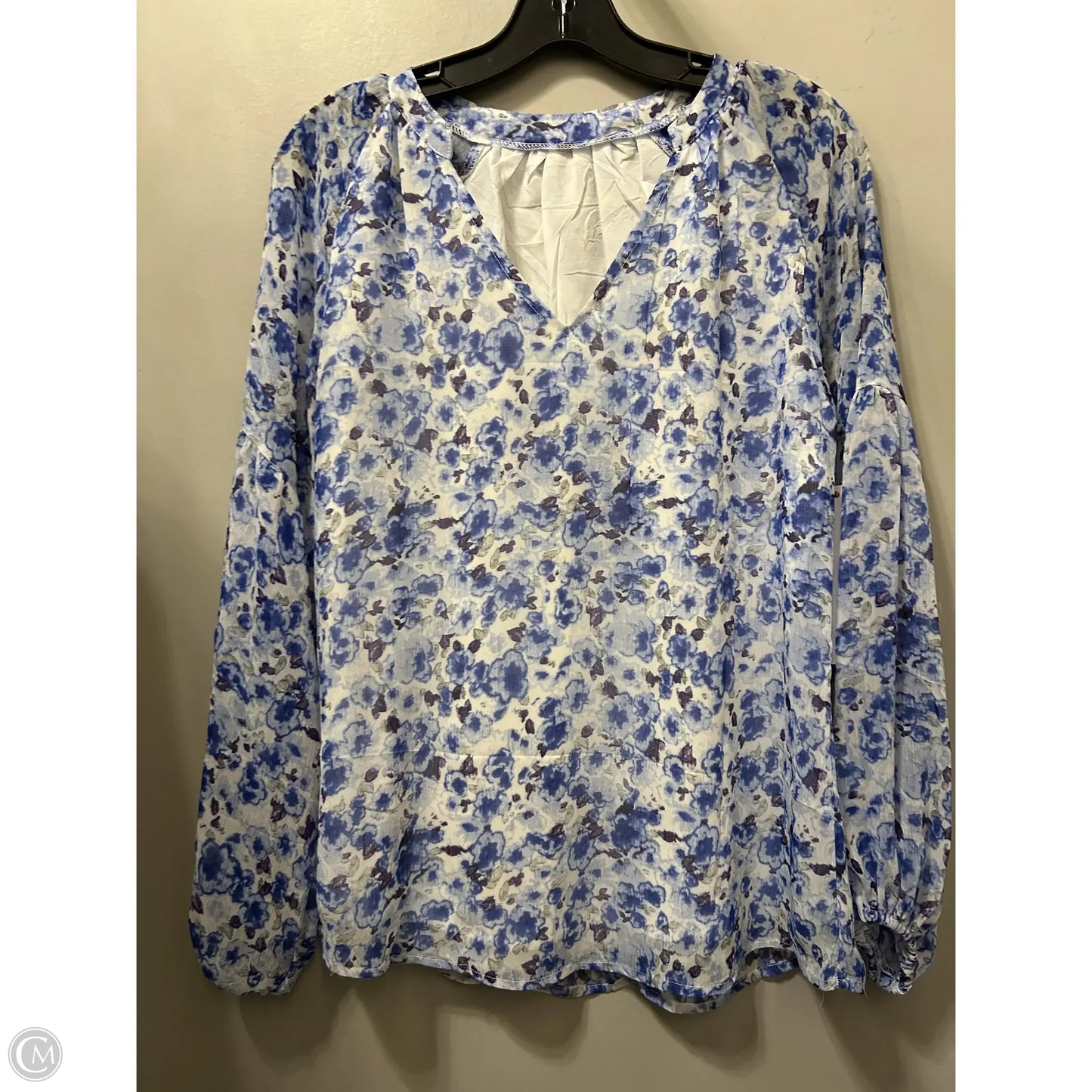 Top Long Sleeve By Cme In Blue & White, Size: S