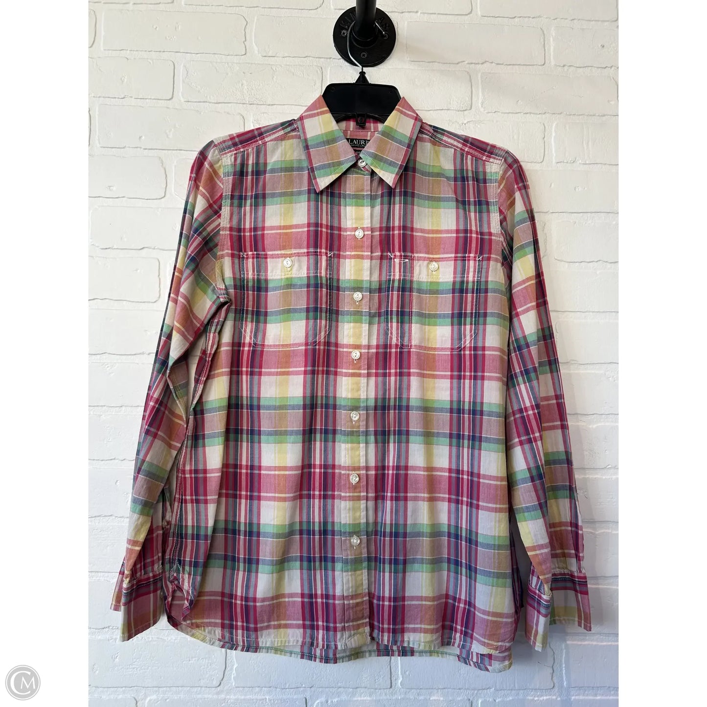 Top Long Sleeve By Lauren By Ralph Lauren In Pink & Yellow, Size: S