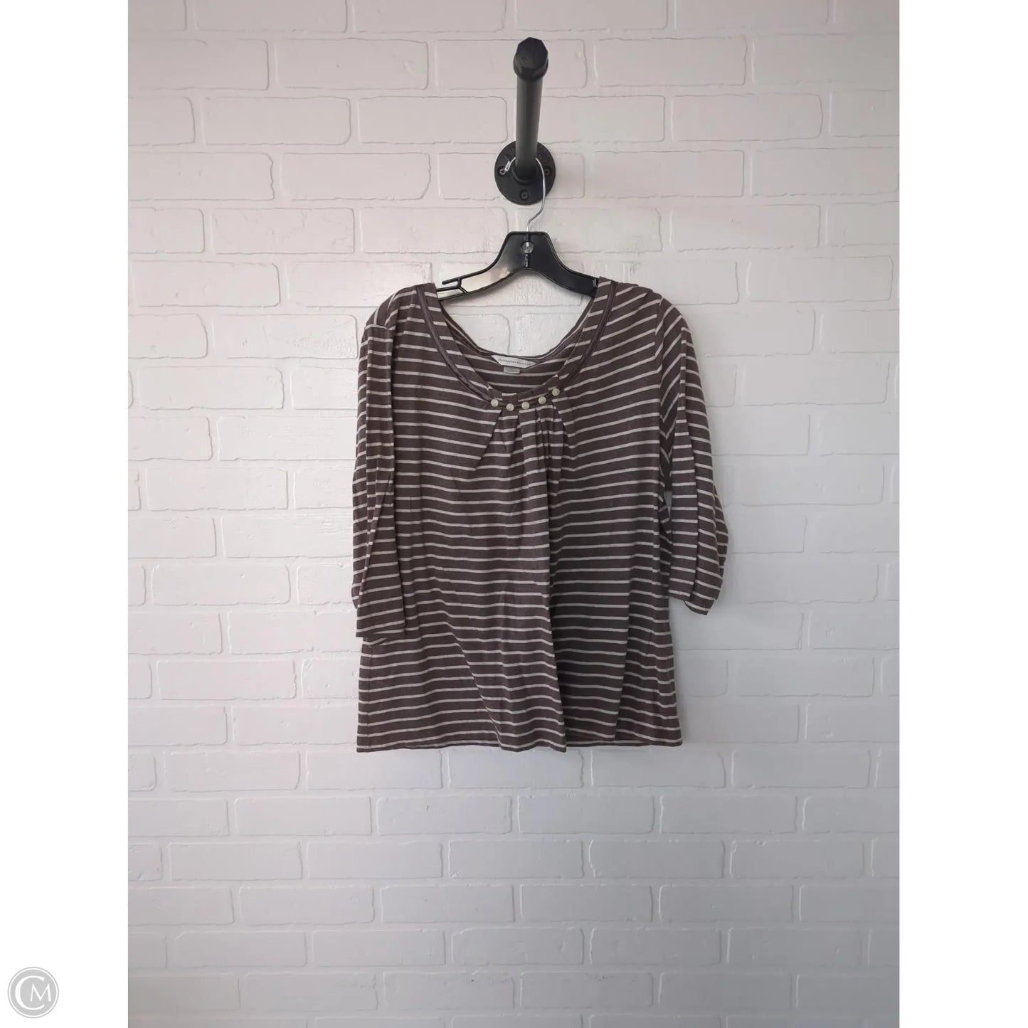 Top 3/4 Sleeve By Christopher And Banks In Brown & Cream, Size: Xl