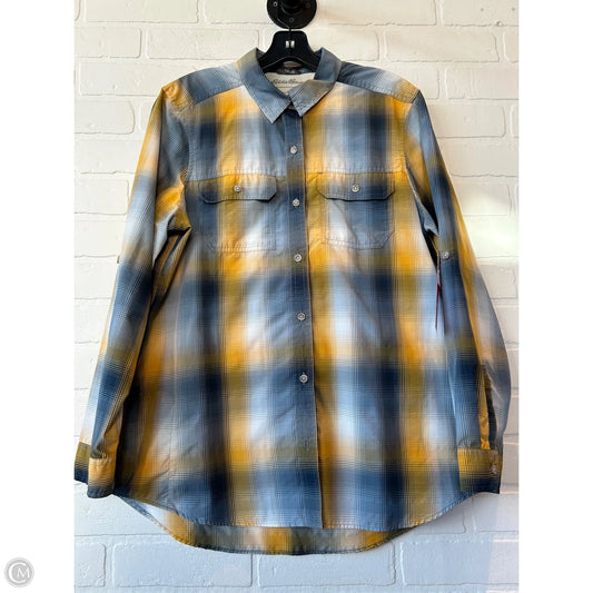 Top Long Sleeve By Eddie Bauer In Blue & Yellow, Size: M