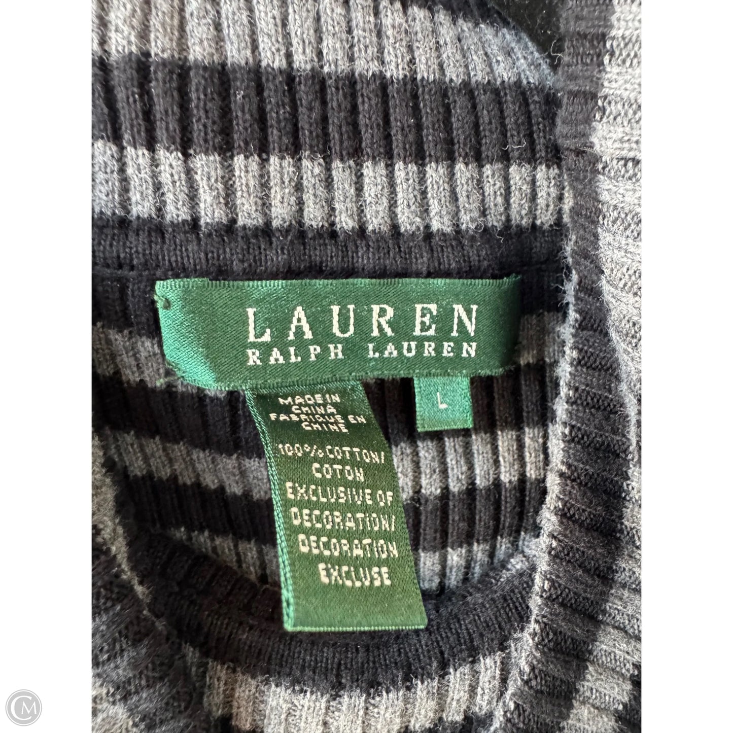 Top Long Sleeve By Lauren By Ralph Lauren In Black & Grey, Size: L