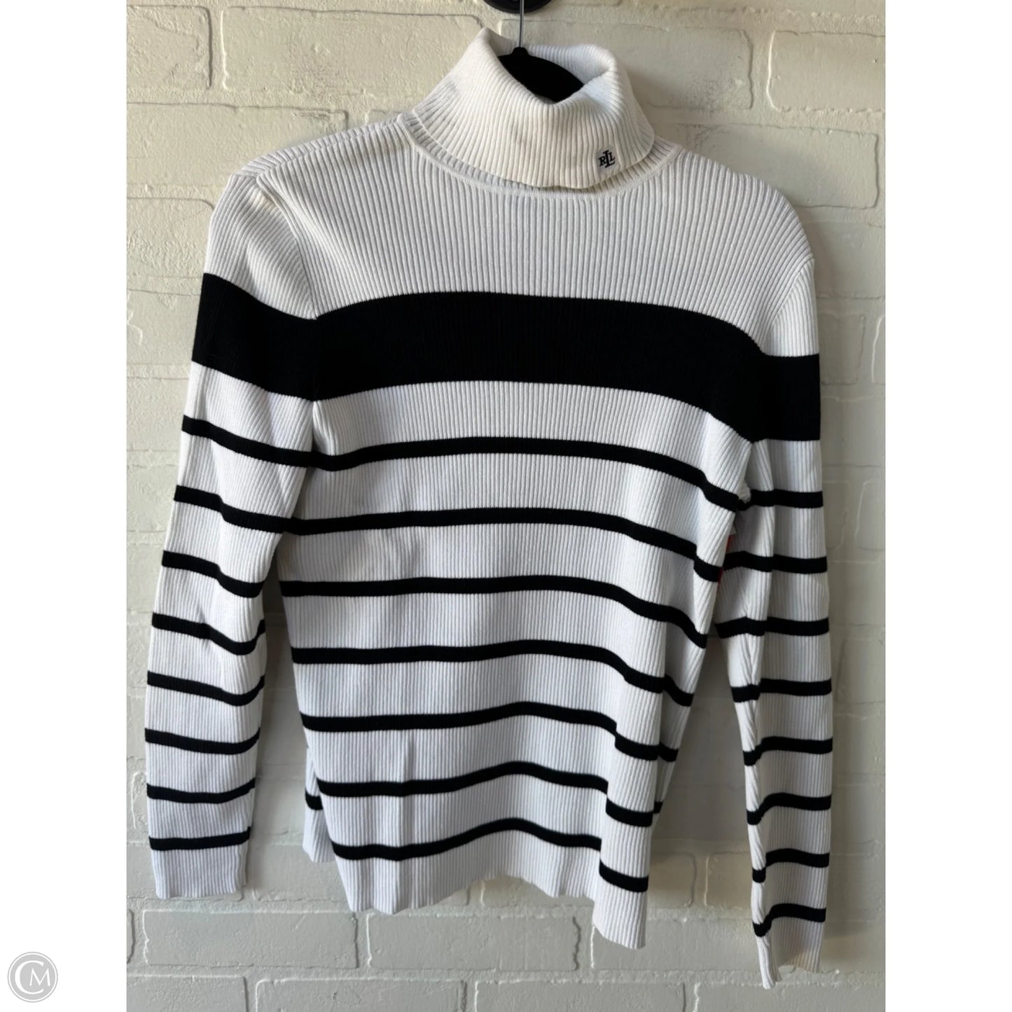 Top Long Sleeve By Lauren By Ralph Lauren In Black & White, Size: L