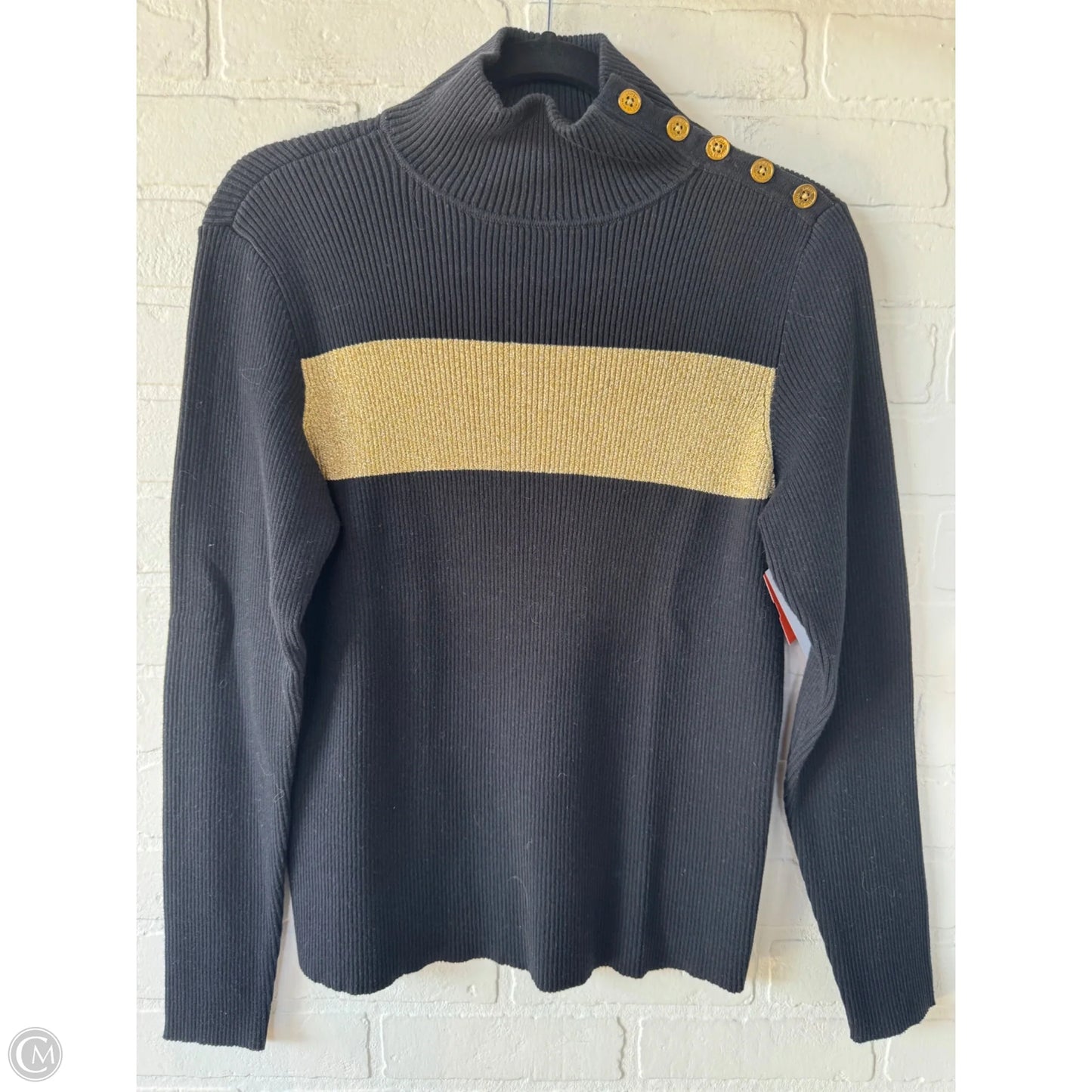 Top Long Sleeve By Lauren By Ralph Lauren In Black & Gold, Size: L