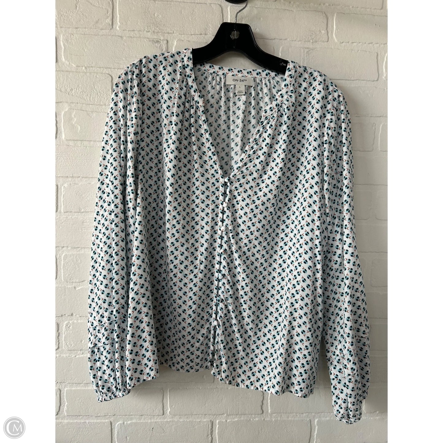 Top Long Sleeve By ON 34TH In Blue & White, Size: L