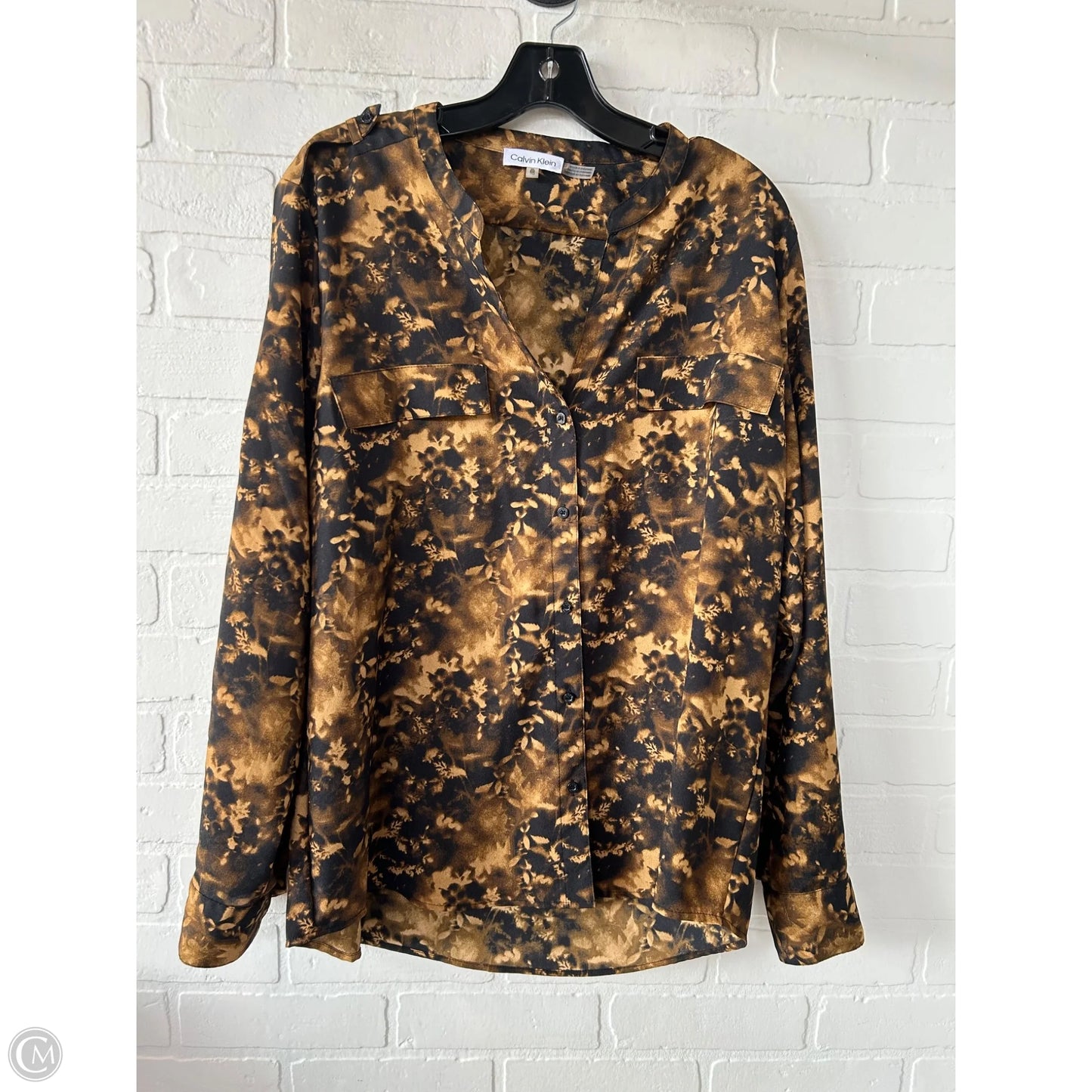 Top Long Sleeve By Calvin Klein In Black & Gold, Size: Xl