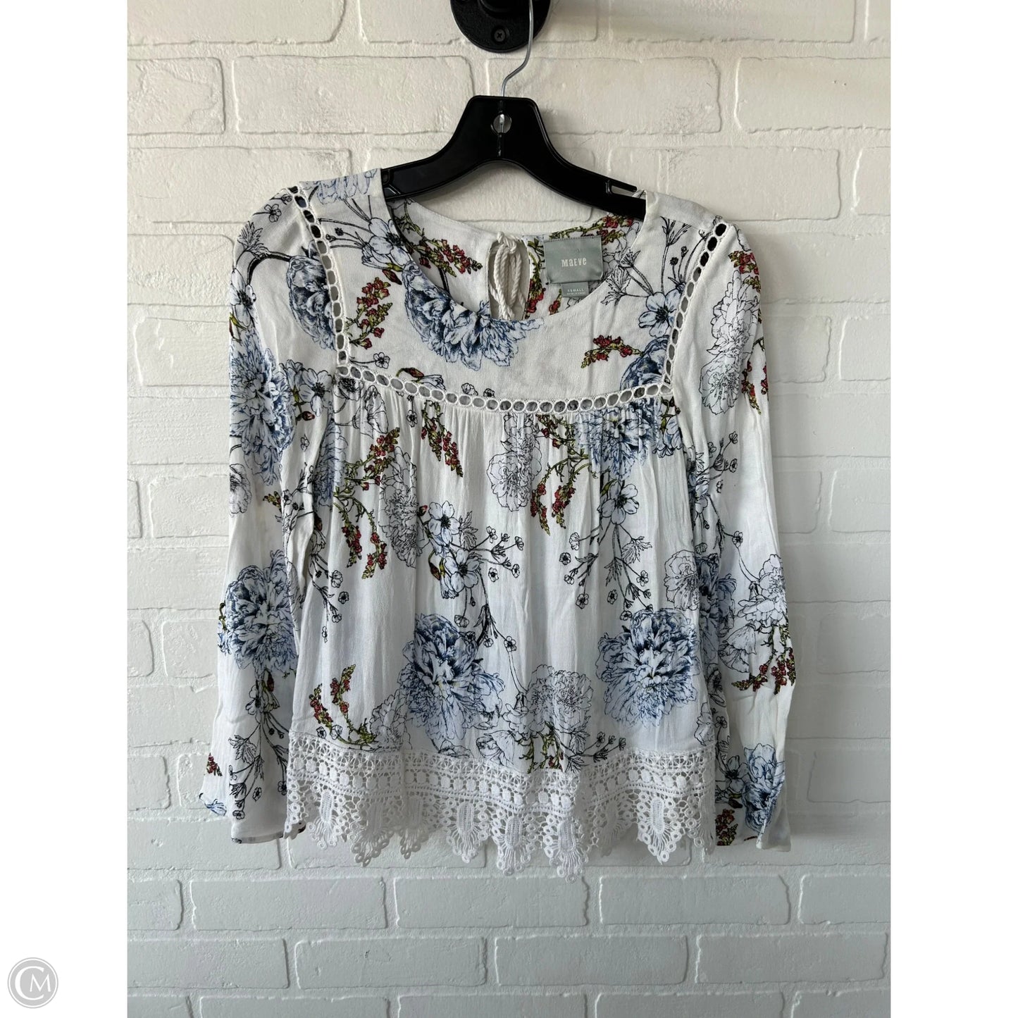 Top Long Sleeve By Maeve In Blue & White, Size: Xs