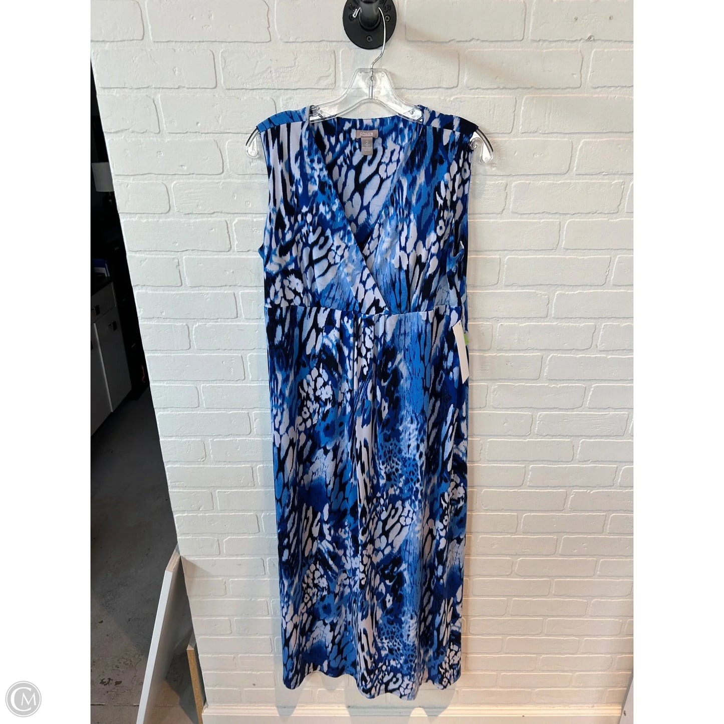 Dress Casual Maxi By Chicos In Blue & White, Size: L