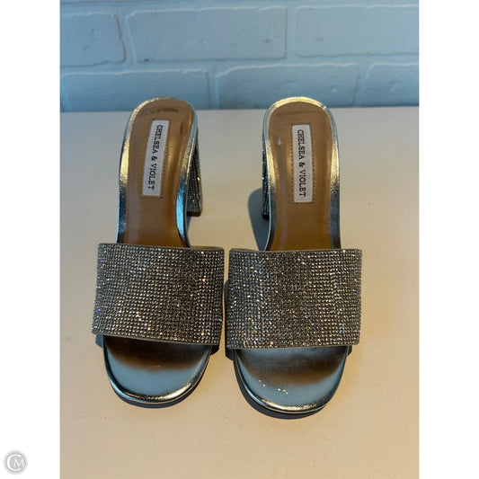 Sandals Heels Block By Chelsea And Violet In Silver, Size: 5.5
