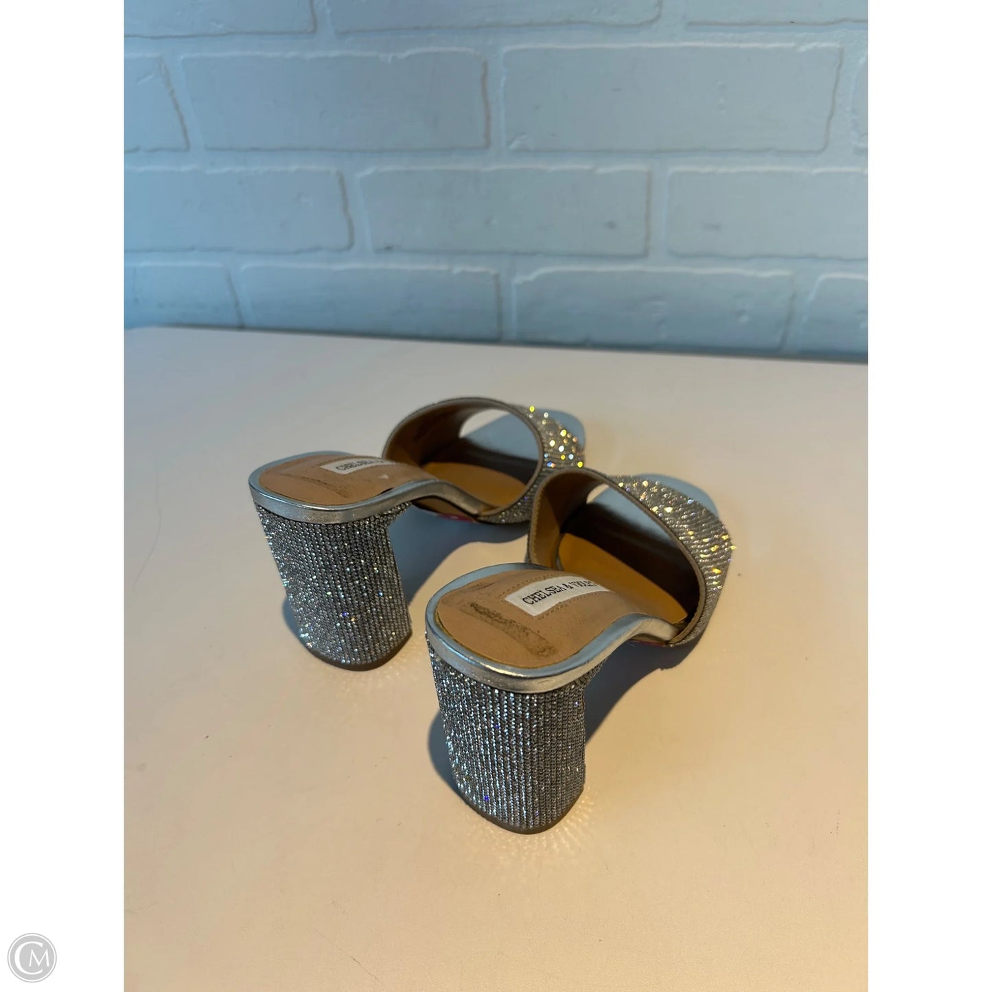 Sandals Heels Block By Chelsea And Violet In Silver, Size: 5.5