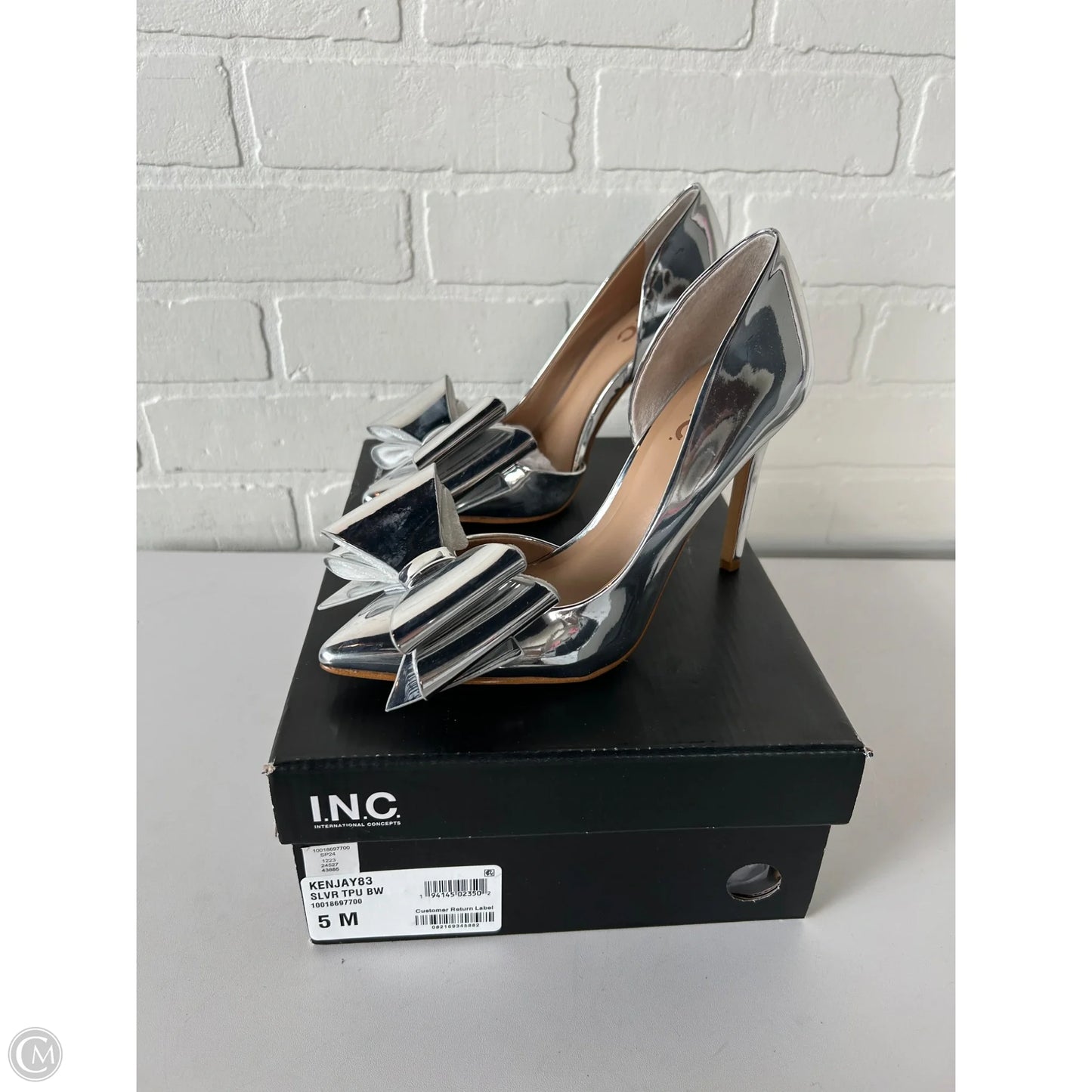 Sandals Heels Stiletto By Inc In Silver, Size: 5