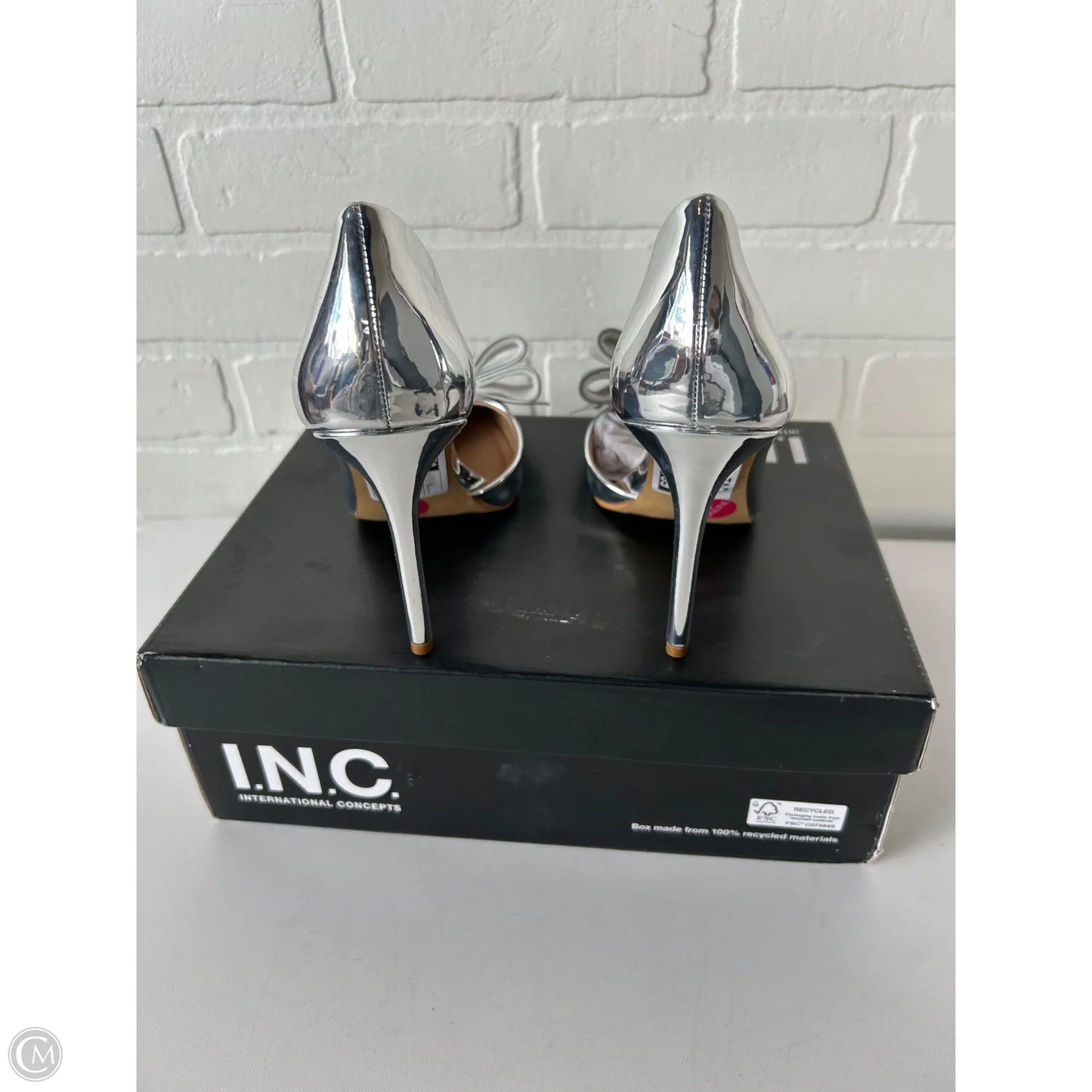 Sandals Heels Stiletto By Inc In Silver, Size: 5