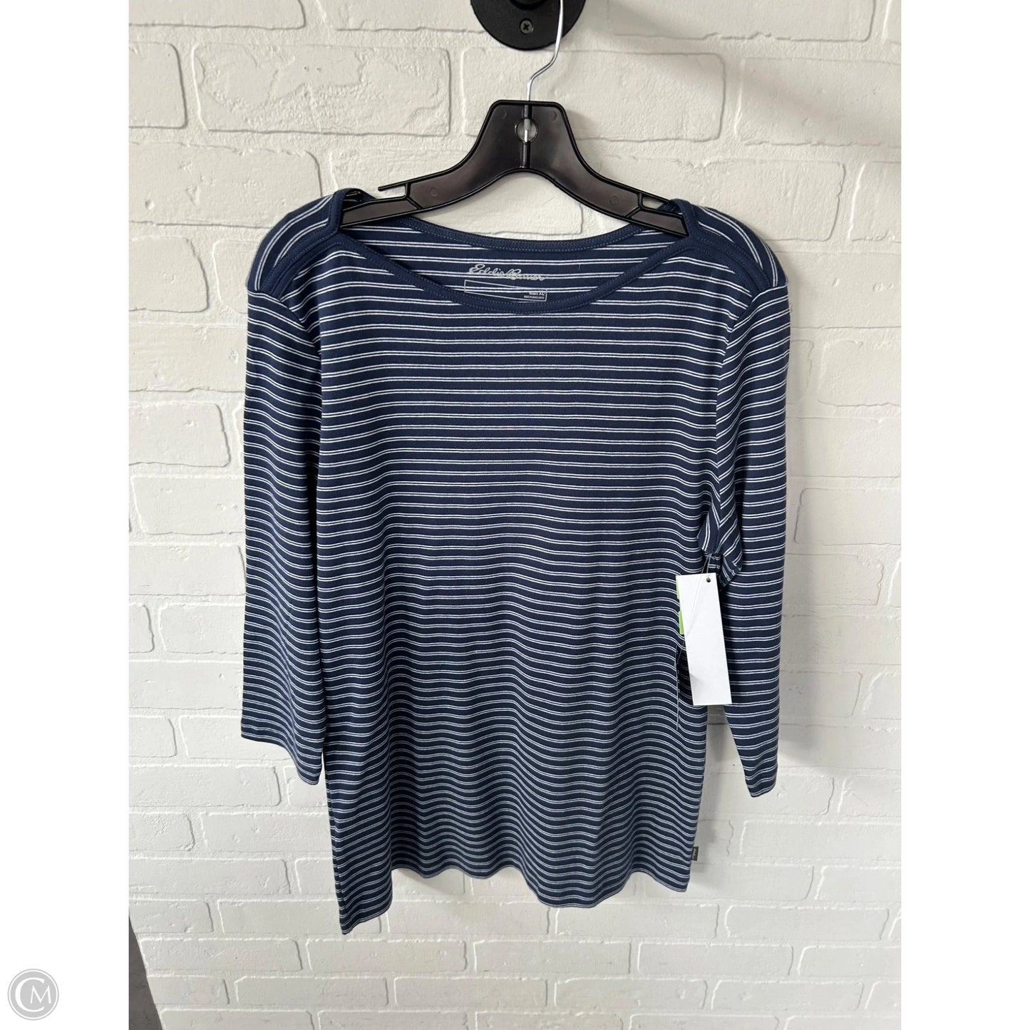 Top 3/4 Sleeve By Eddie Bauer In Blue & White, Size: Xl