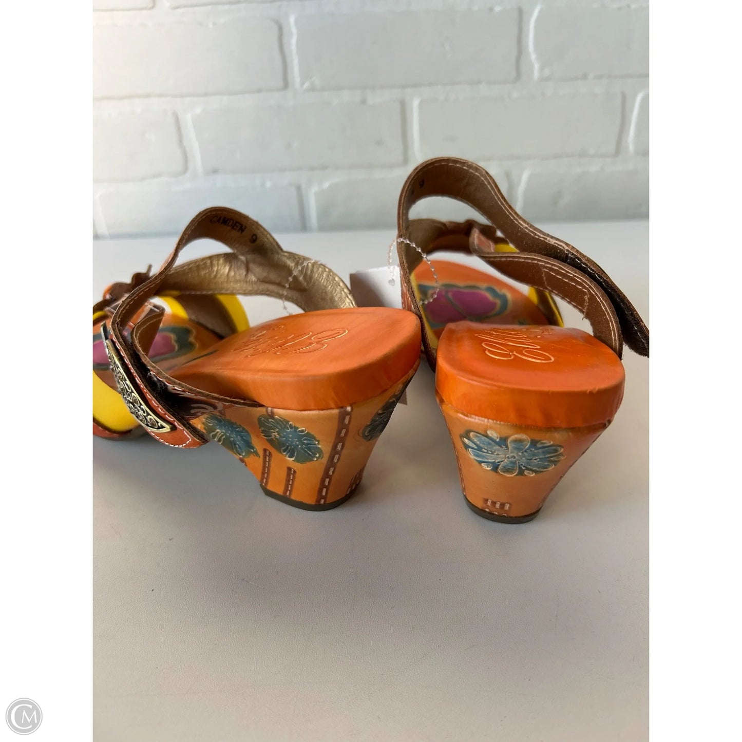 Sandals Heels Block By ELITE - CAMDEN In Orange & Yellow, Size: 9