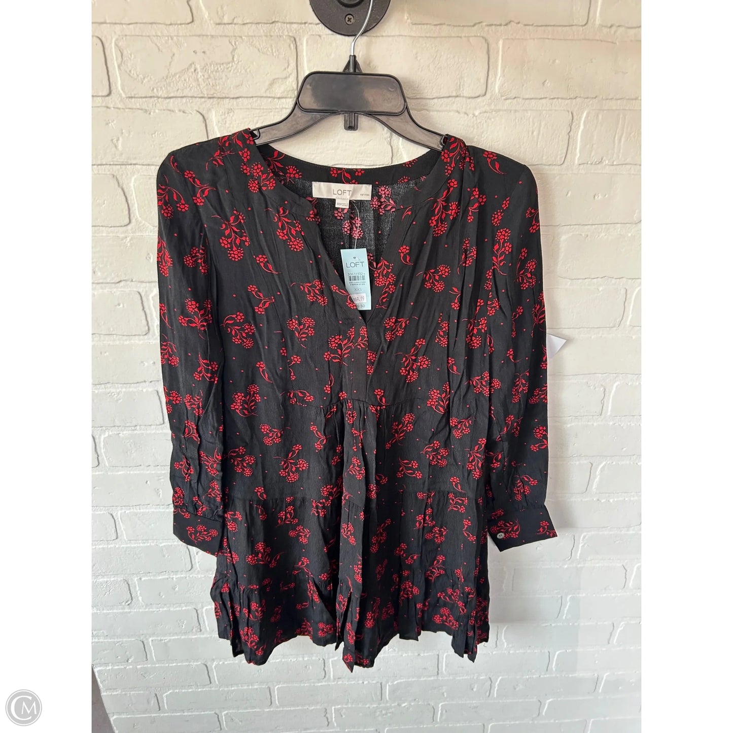 Tunic Long Sleeve By Loft In Black & Red, Size: Xxsp