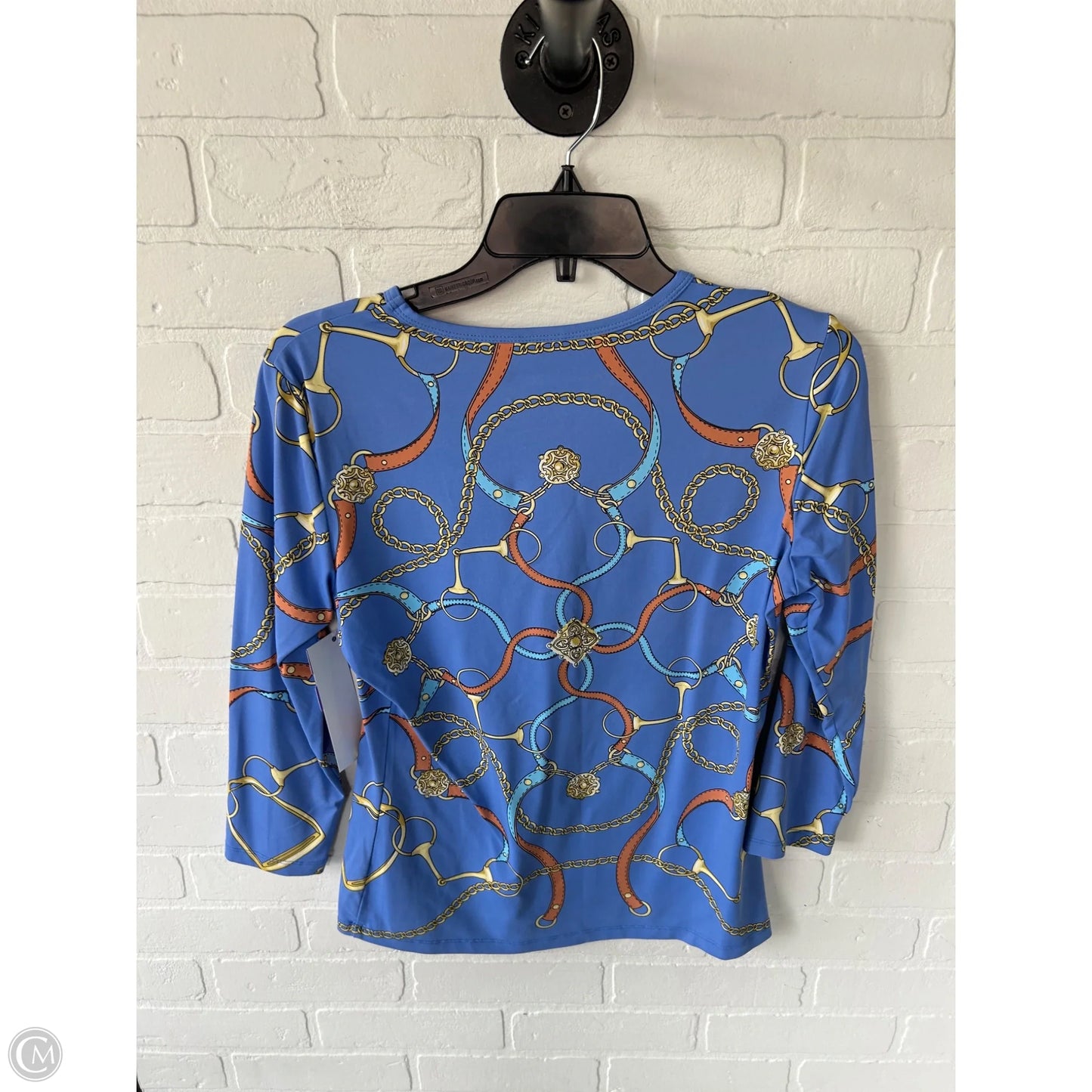 Top Long Sleeve By J Mclaughlin In Blue & Gold, Size: M