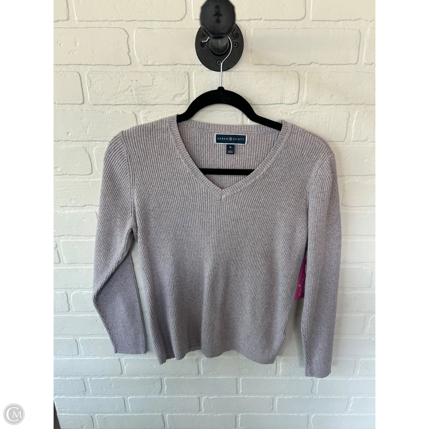 Sweater By Karen Scott In Grey & Pink, Size: M
